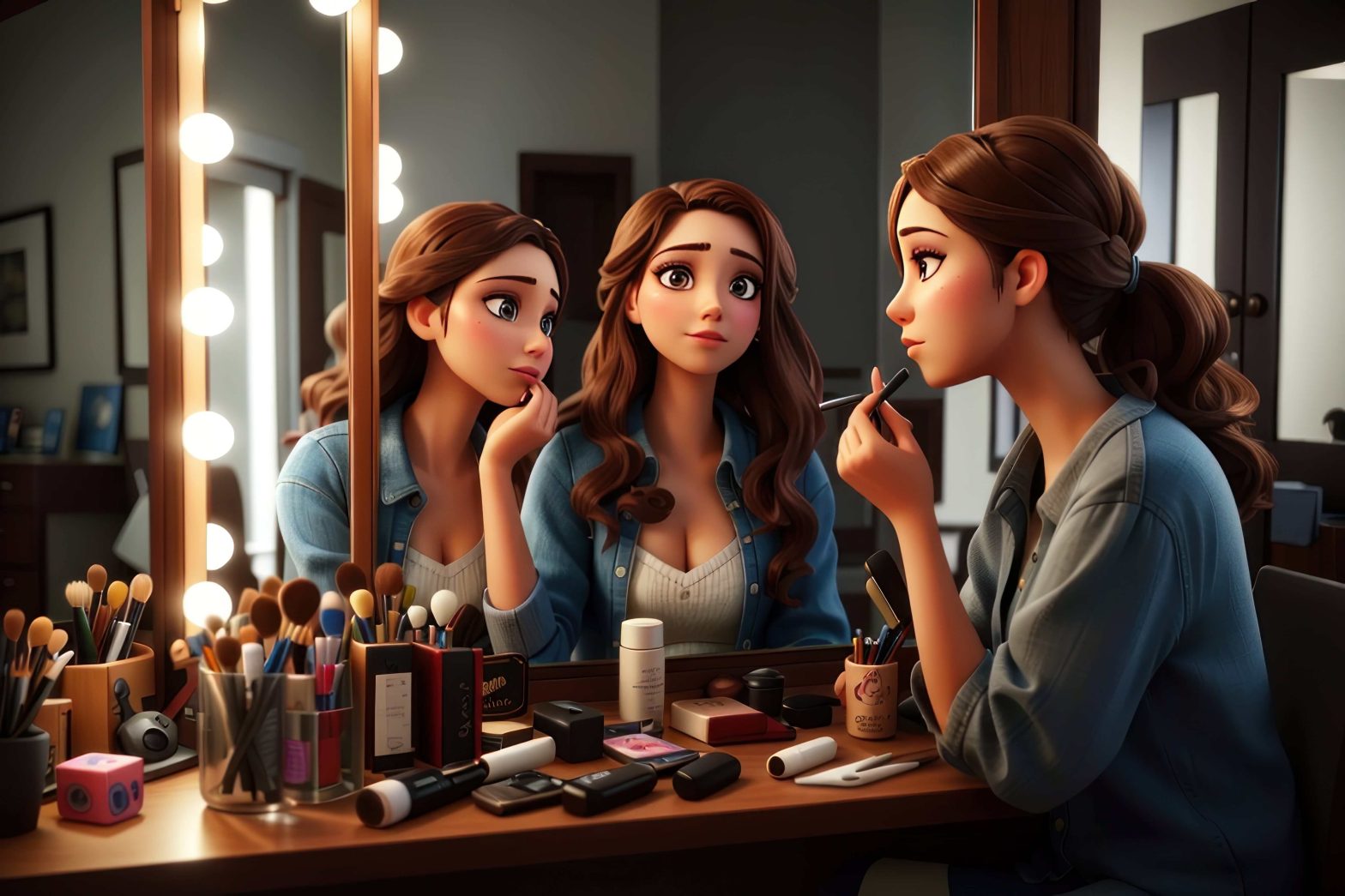 animated girls doing makeup