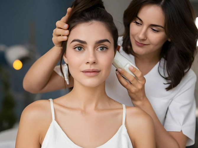 woman-is-getting-her-hair-done-by-model-