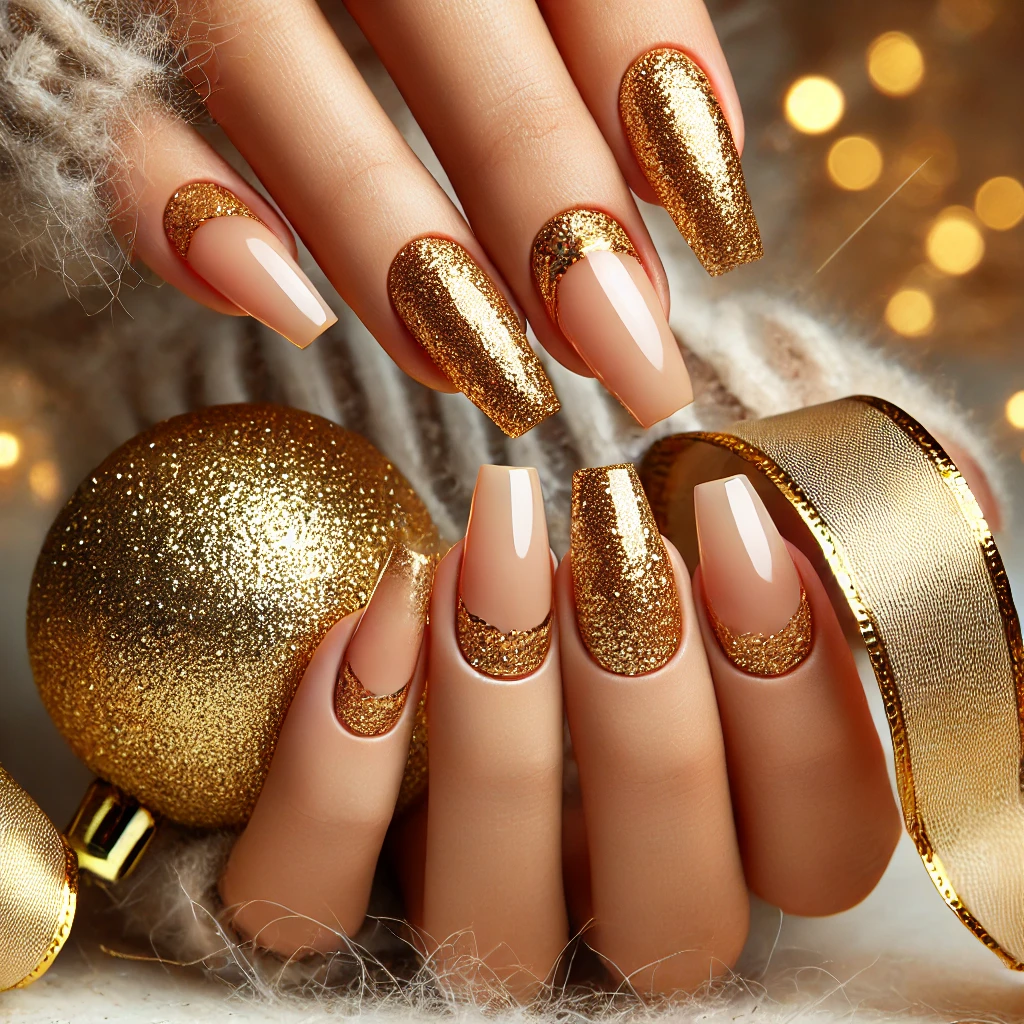 gold glitter ombré nails