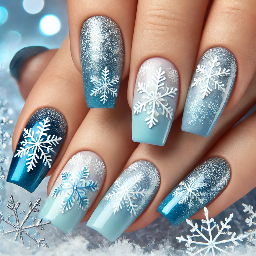 snowflakes in shades of blue