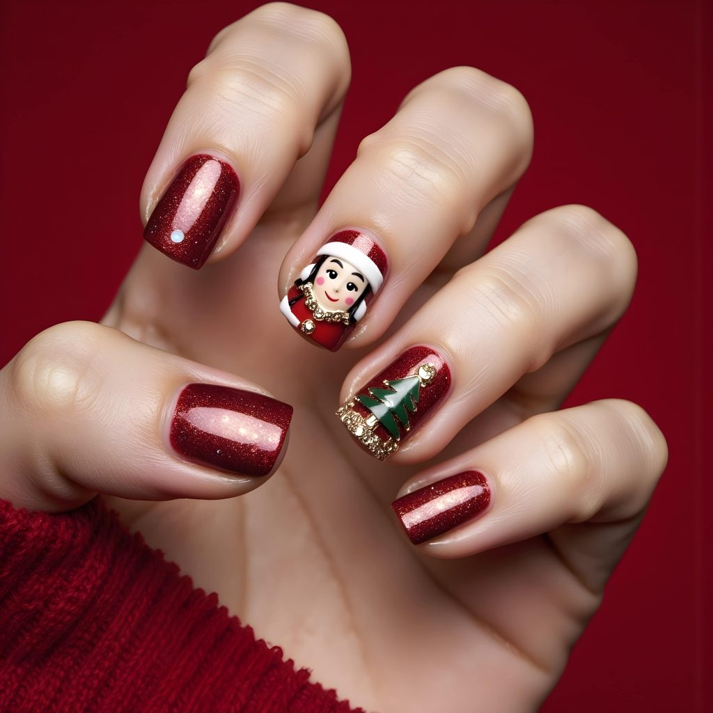 glossy red christmas nails art