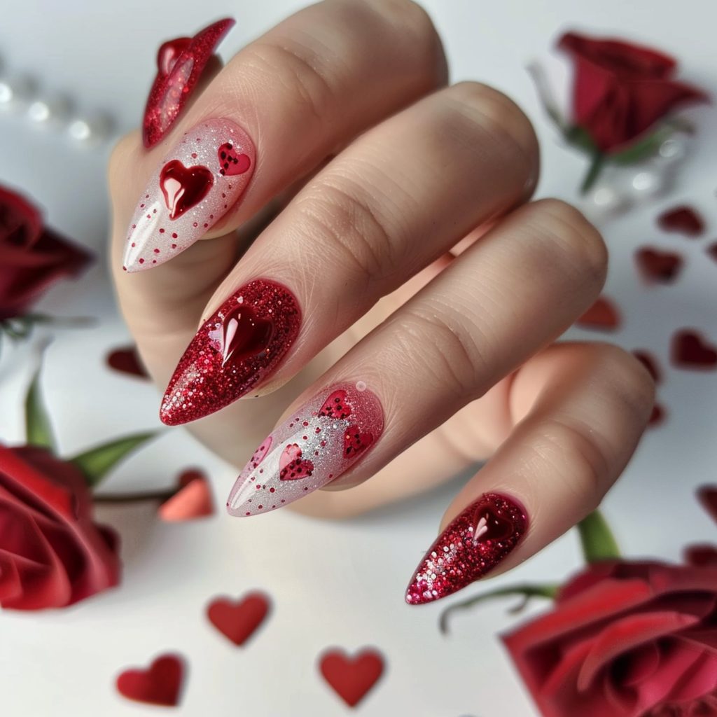 Glitter & Chrome Love nail design