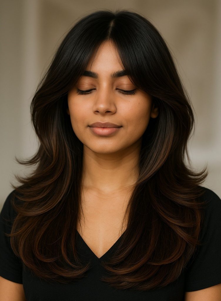 Butterfly haircut with curtain bangs
