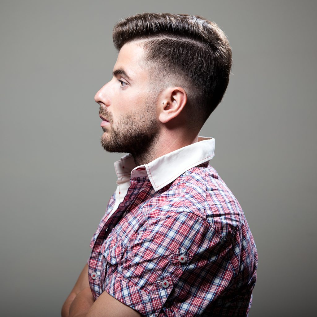 side part with low taper haircut