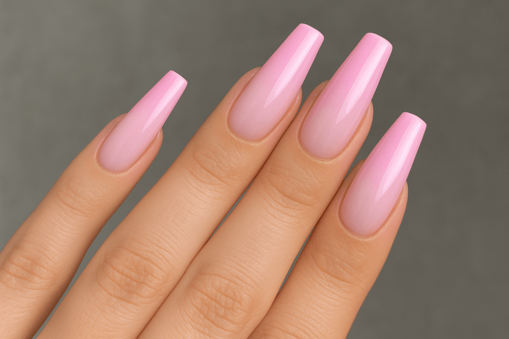 Coffin shaped pink Ombre nails