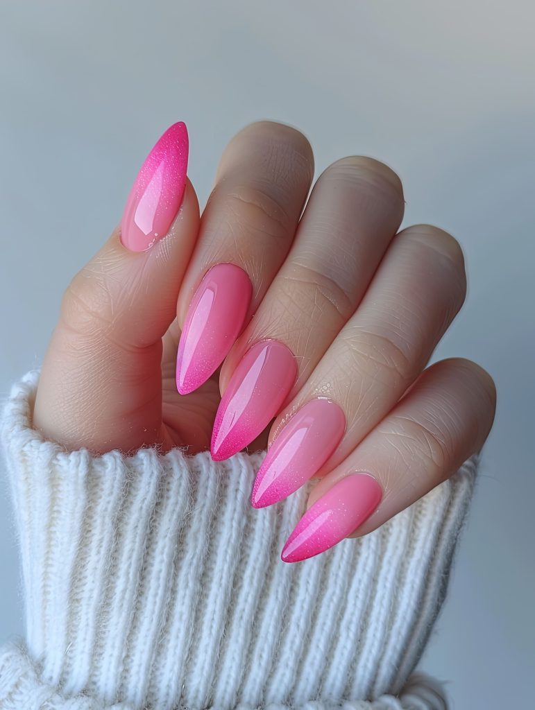 Hot pink to nude ombre nails