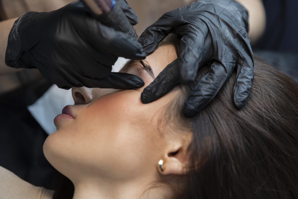 A girl doing semi permanent 